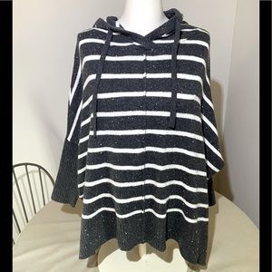 LOFT hooded sweater. Size-XS. Charcoal & cream striped